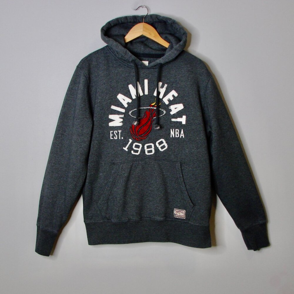 Vintage Y2K Campus Crew Gray Miami Heat Hoody Sweatshirt NBA Fleece Medium